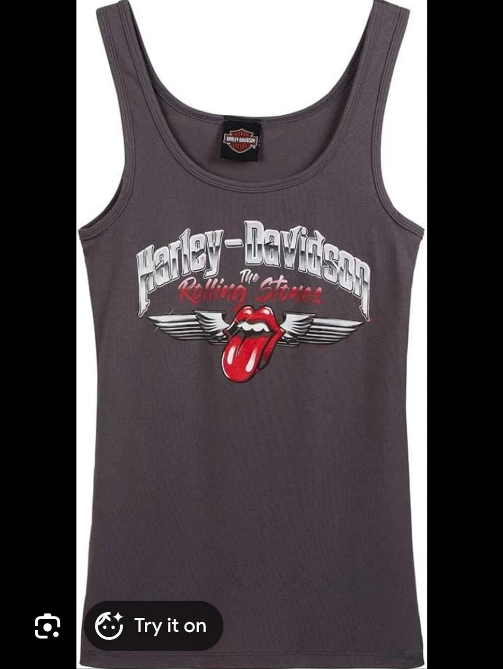 Harley-Davidson Dark Gray Tank with Red Rolling Stones Tongue Graphic